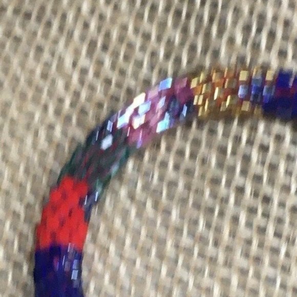 Small Multicolor Bracelet Seed Bead Red Pink Gold Yellow, Blue Green Purple BoHo - Picture 2 of 5